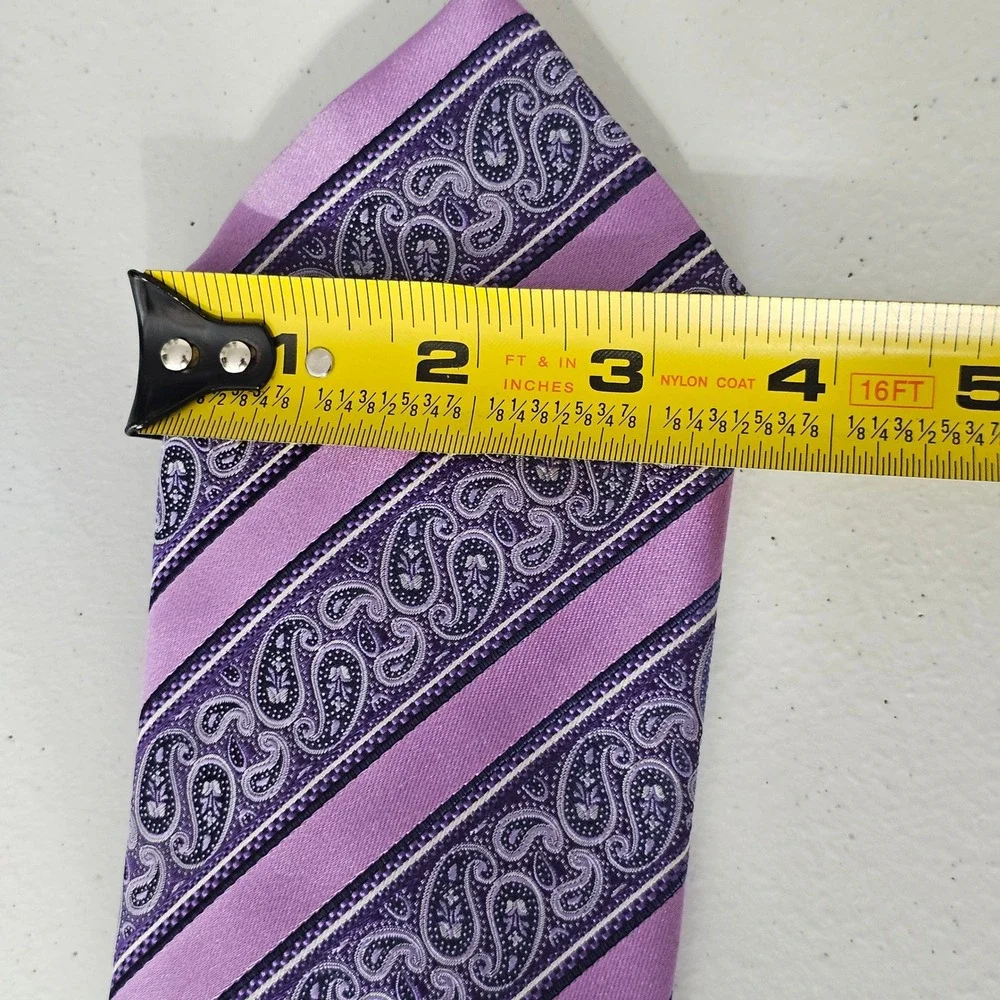 Ermenegildo Zegna Silk Tie Purple Paisley Striped Italian Luxury Designer Formal